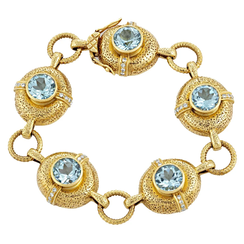 Custom Gold Bangle-Bracelet- Blue Topaz And Diamond