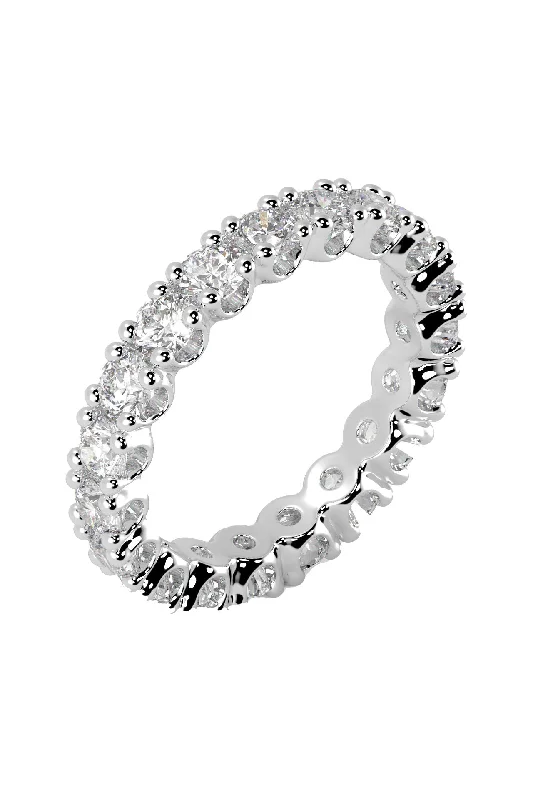 Bold Silver Band Ring-Eternity Band 0.10ct 18K White Gold Ring w. Lab-Grown Diamonds