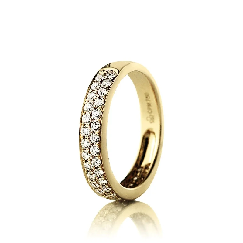 Green Diamond Engagement Ring-One Double Row Parallel 18K Gold, Rosegold or Whitegold Ring w. Diamonds