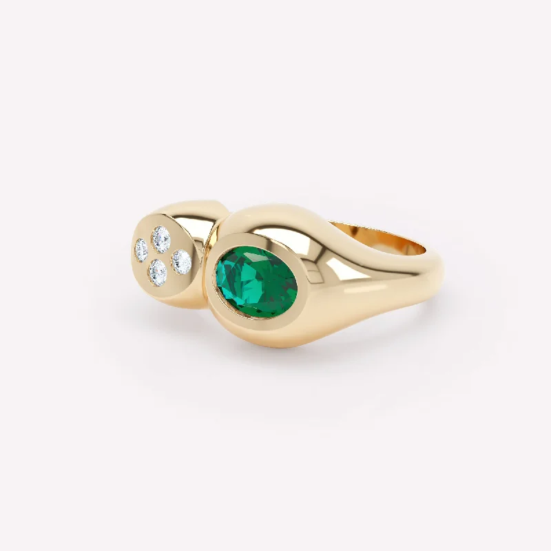 Elegant Platinum Engagement Ring-Curve Duo 18K Gold Ring w. Emerald & Diamonds