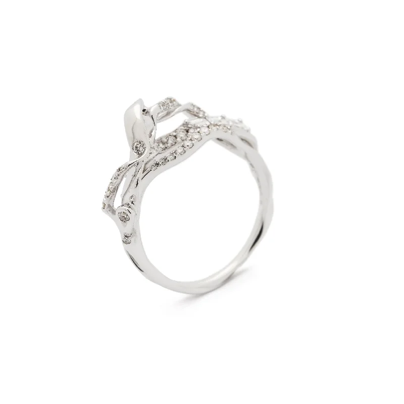 Thin Gold Ring for Women-Exhale Stackable 18K White Gold Ring w. Diamonds