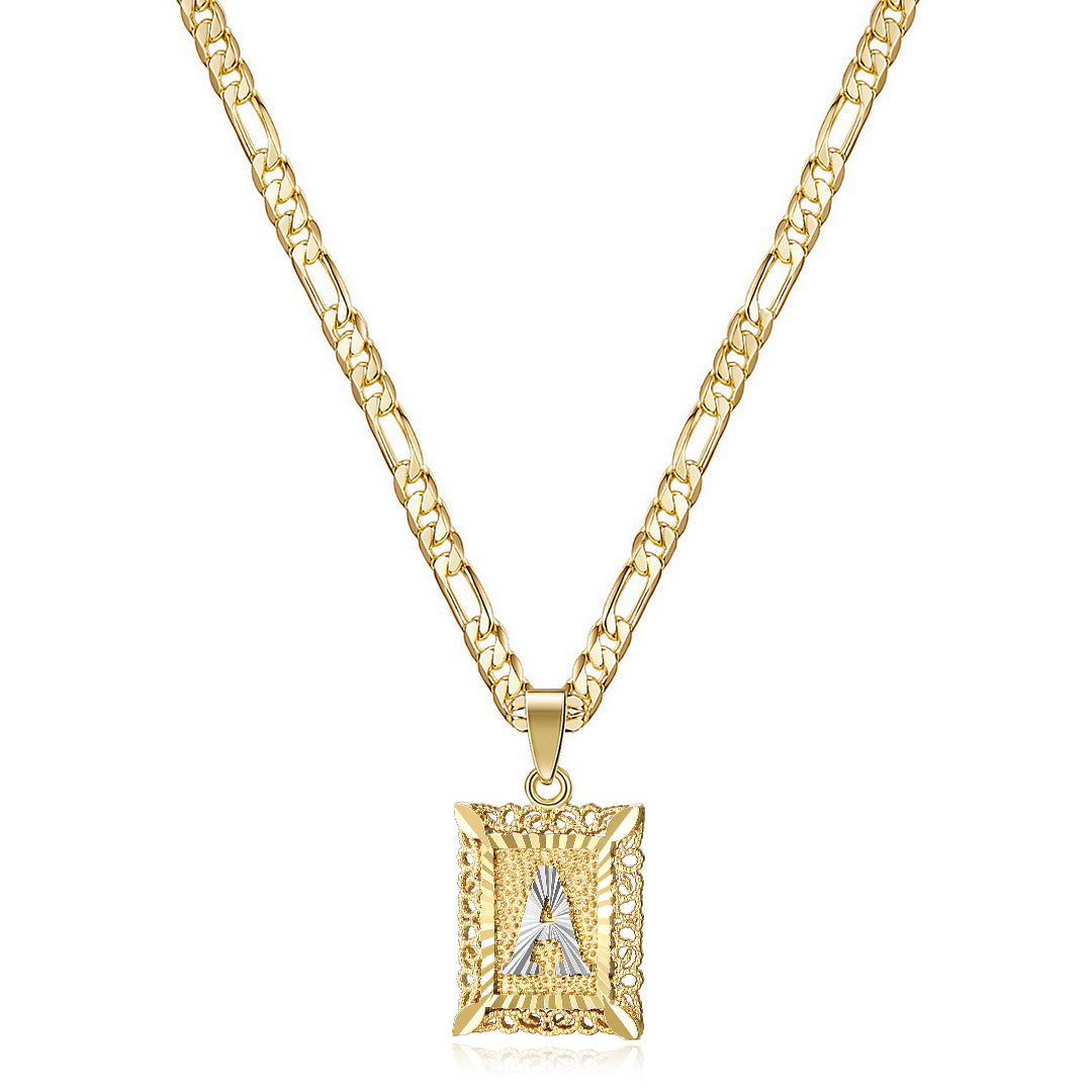 Gold Bar Necklace-14K Gold Plated Initial Letter Pendant Square Necklace for Men Women with Two Color