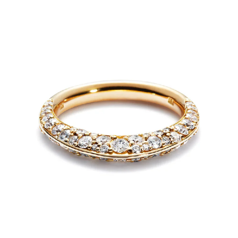 Adjustable Silver Ring-Double Pave 18K Gold Ring w. Diamonds