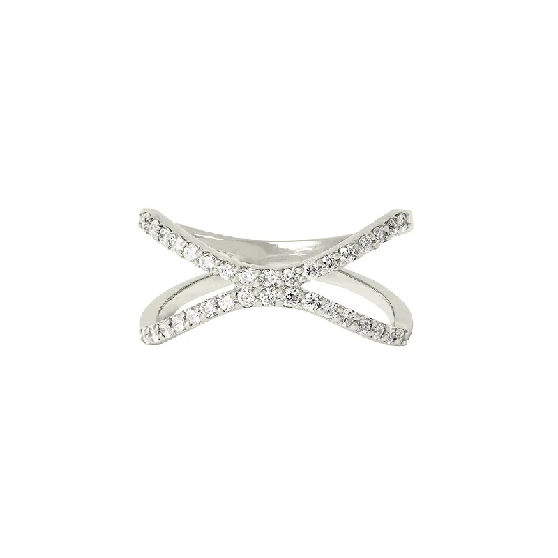 Art Deco Diamond Ring-Letter X 18K White Gold Ring w. Diamonds