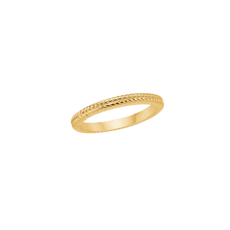 Custom Engraved Ring-18K Gold Plated Ring w. Herringbone details