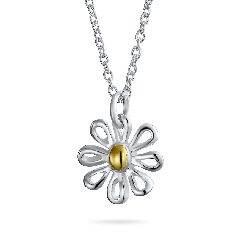 Retro Style Necklace-Summer Spring Sunflower Daisy Pendant Necklace Two-Tone 14K Gold Plated Silver