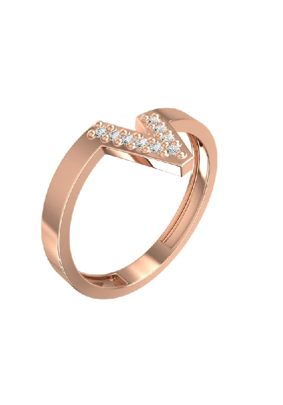 Wedding Ring Set with Diamonds-V 18K Rosegold Ring w. Lab-Grown Diamonds