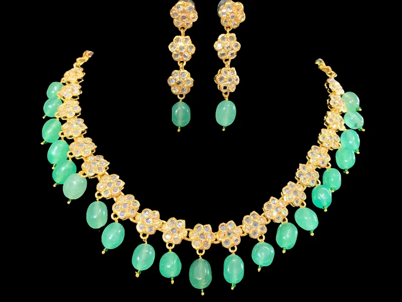 Layered Chain Necklace-NS11 Meenaz  necklace set - light green beads ( READY TO SHIP )