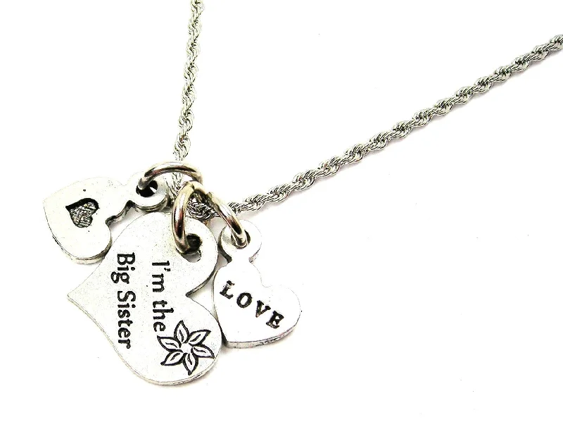 Silver Chain with Gemstones-I'm The Big Sister Heart Stainless Steel Rope Chain Necklace