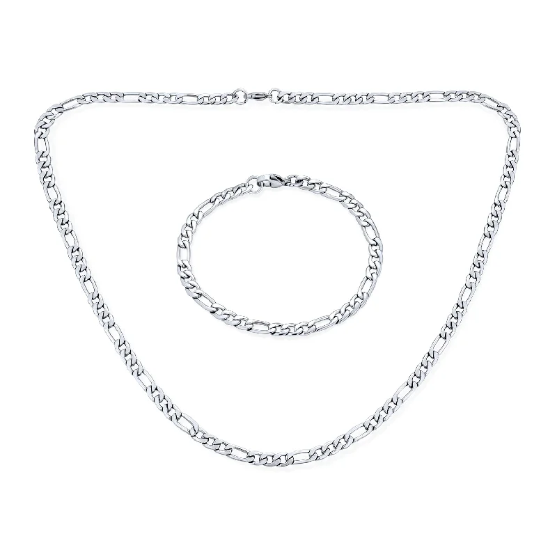 Bohemian Necklace for Women-Lightweight 5MM Silver Tone Stainless Steel Necklace & Bracelet Set for Men