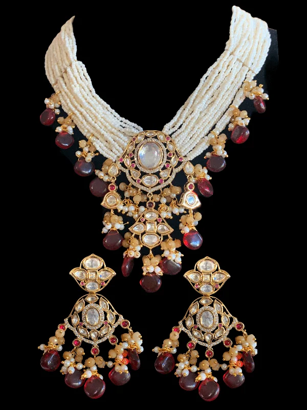 Gemstone Chain Necklace-NS243  Reema high quality polki necklace set - ruby   ( READY TO SHIP)