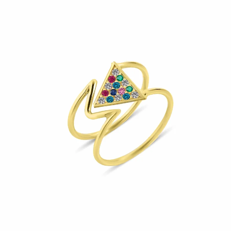 Gold Ring with Diamonds-Mara Rainbow 18K Gold Ring w. Diamonds, Emeralds, Rubies & Sapphires