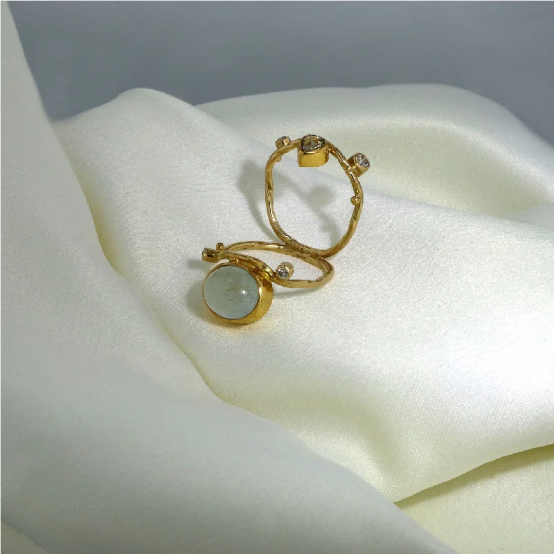 Men’s Wedding Ring with Stone-Semper 18K & 22K Gold Ring w. Aquamarine & Diamonds