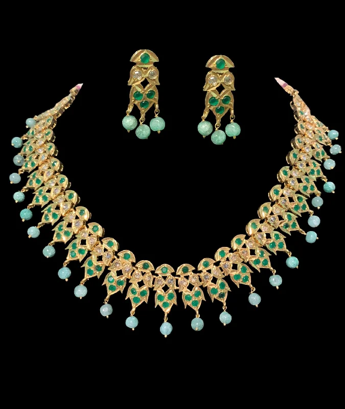 Bridal Necklace Set-NS133 barfi necklace set (Green ) (READY TO SHIP)