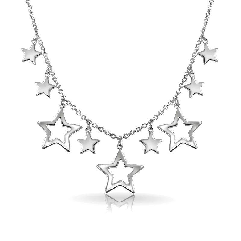 Dainty Silver Necklace-Celestial USA Patriotic Star Bib Statement Collar Necklace in Sterling Silver