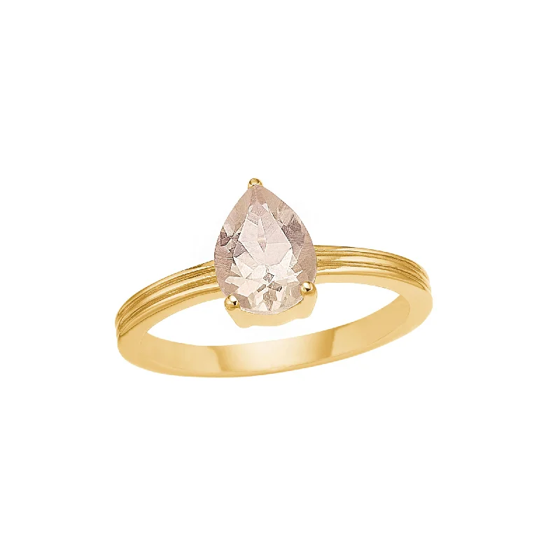 Custom Diamond Wedding Band-Unicorn 18K Gold Plated Ring w. Pear shaped Quartz