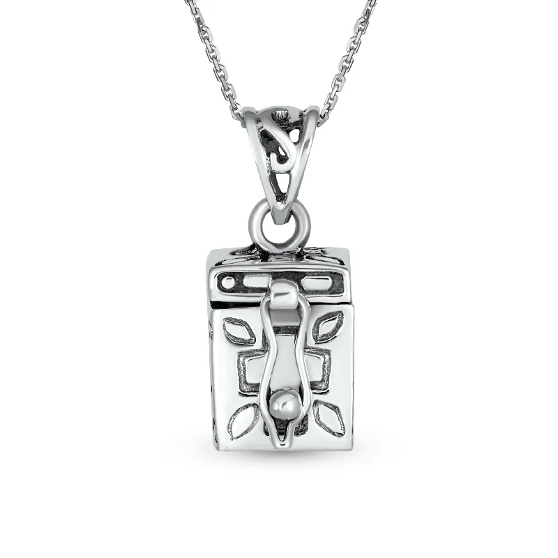 Lightweight Pendant Necklace-Sterling Silver Ichthys Jesus Cross Prayer Box Locket Necklace Memorial Holder