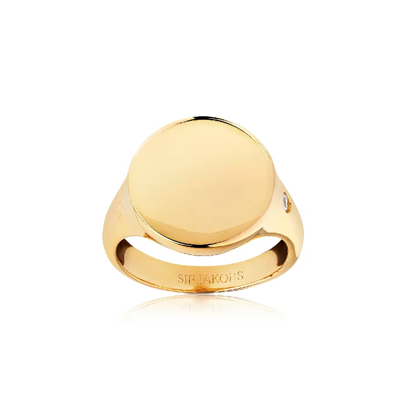 Gold Engagement Ring with Sapphire-Follina Pianura Grande Gold Plated Ring w. White Zirconia