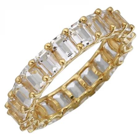 Trendy Stackable Rings-Petite Emerald Cut White Topaz Band