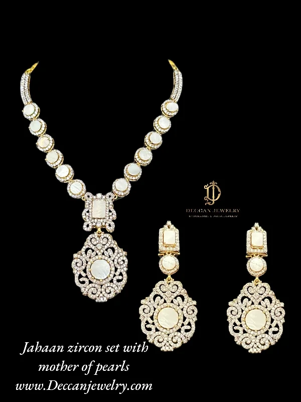 Wedding Necklace for Bride-DNS117 zircon with mother of pearl necklace earrings set ( READY TO SHIP )