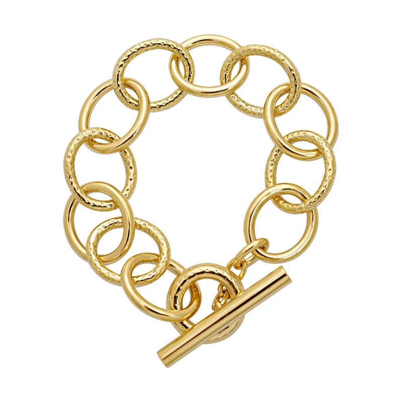 Silver Chain Bangle-Toggle Bracelet- Plain Gold