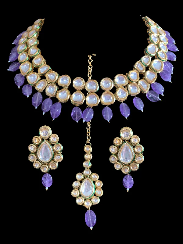 Custom Infinity Necklace-NS177 Mohini bridal necklace in high quality kundan with natural amethyst beads (READY TO SHIP )