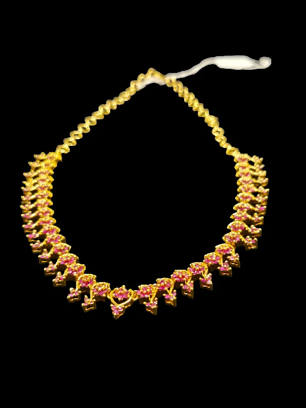 Handcrafted Silver Necklace-Elegant Gold Plated Zirconia Pink Stone Necklace Set With Earrings