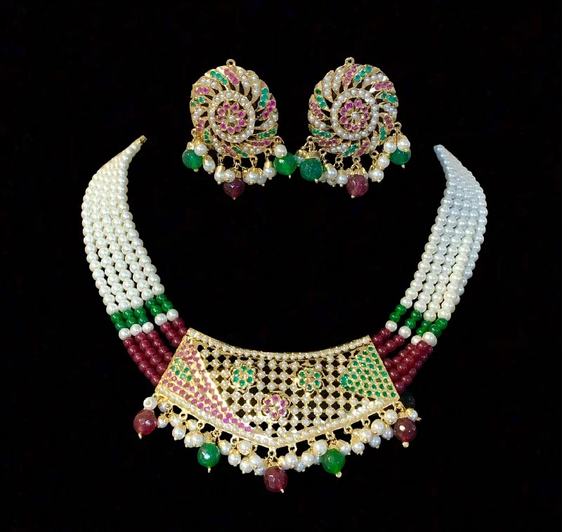 Delicate Chain Necklace-NS246 Sehar  punjabi Jadau necklace with earrings tika  (READY TO SHIP)