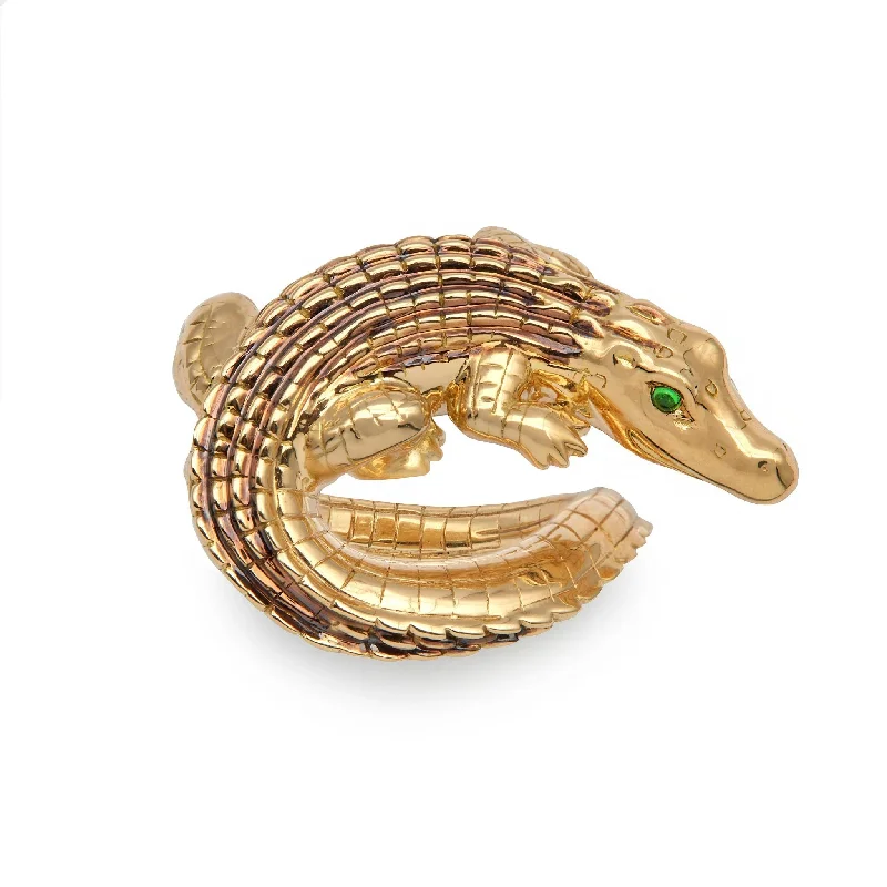 Unique Wedding Band-Alligator Twist 18K Gold Ring w. Tsavorite