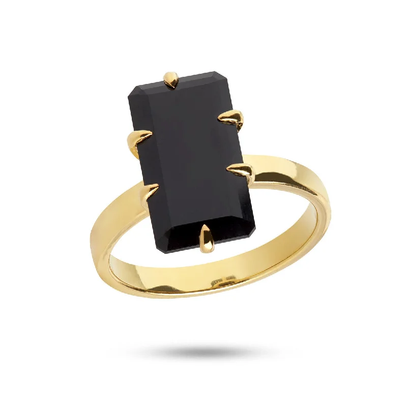 Modern Rose Gold Engagement Ring-Black 18K Gold Plated Ring w. Agate