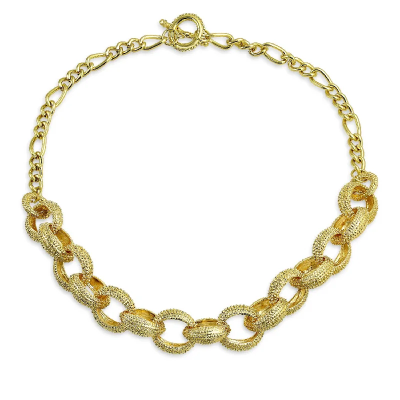 Casual Bead Necklace-Chunky Texture Oval Link Collar Necklace with Toggle Clasp in Matte Gold