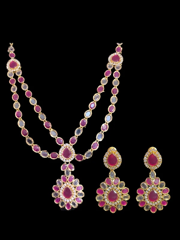 Classic Link Necklace-NS363 Farhat ruby  gold plated short necklace with earrings