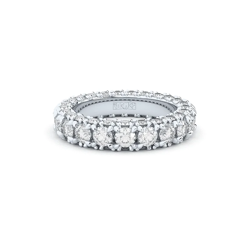 Custom Engraved Ring-Reflection Three-Row Eternity 18K Whitegold Ring w. Lab-Grown Diamonds