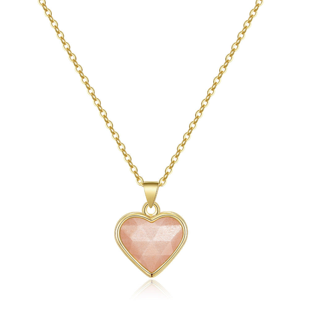 Pearl Choker Necklace-Natural Sunstone Heart Pendant Necklace