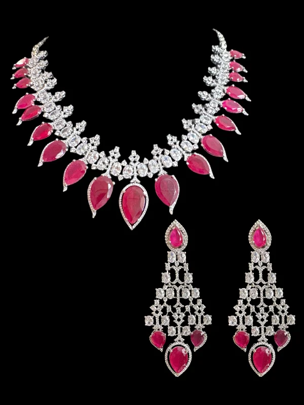 Gemstone Pendant Necklace-DNS135 Bridal necklace set in Cz ( READY TO SHIP )