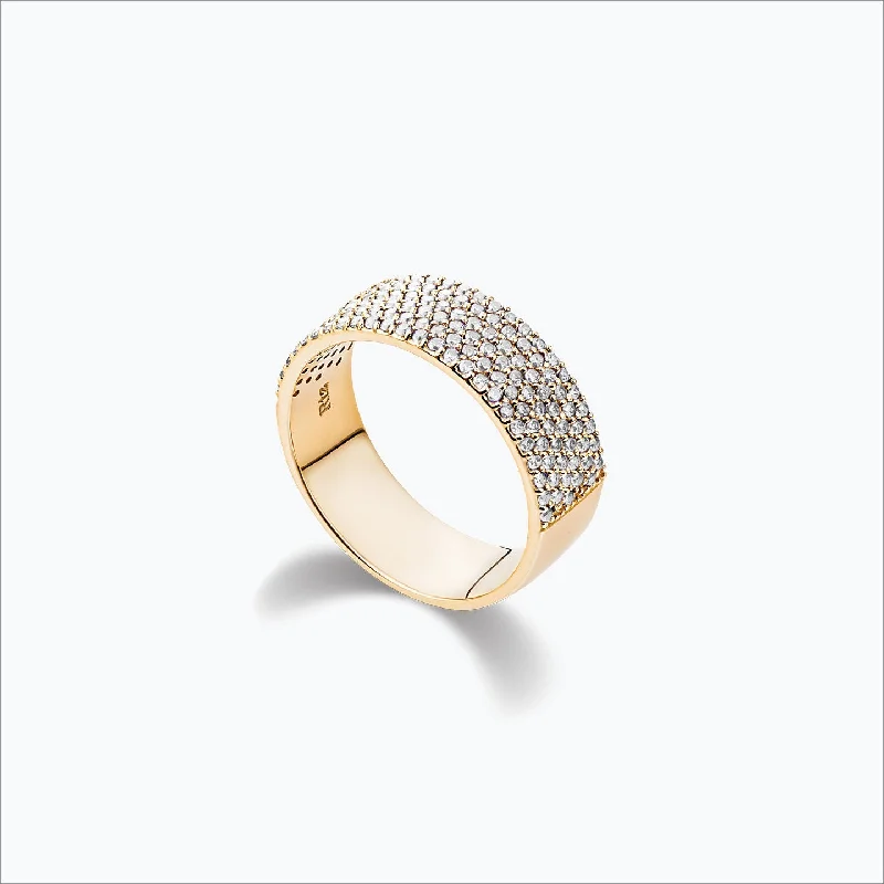 Yellow Gold Wedding Ring-Cigar Band 18K Gold Ring w. Diamonds