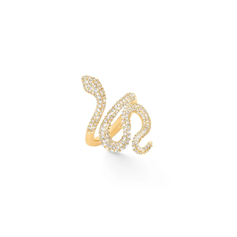 Engagement Ring with Side Stones-Medium Snakes Pavé 18K Gold Ring w. Diamonds