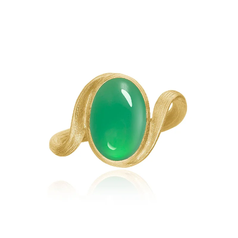 Silver Wedding Ring Set-Vega Small 18K Gold Ring w. Chrysoprase