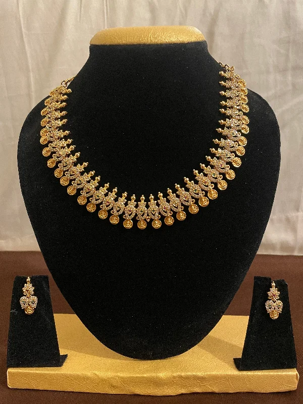 Multi-Layer Necklace-Attractive Traditional Gold Plated Necklace Set With Earrings For Women