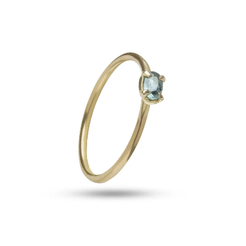 Gold Engagement Ring-Delicate Blue 18K Gold Ring w. Sapphire