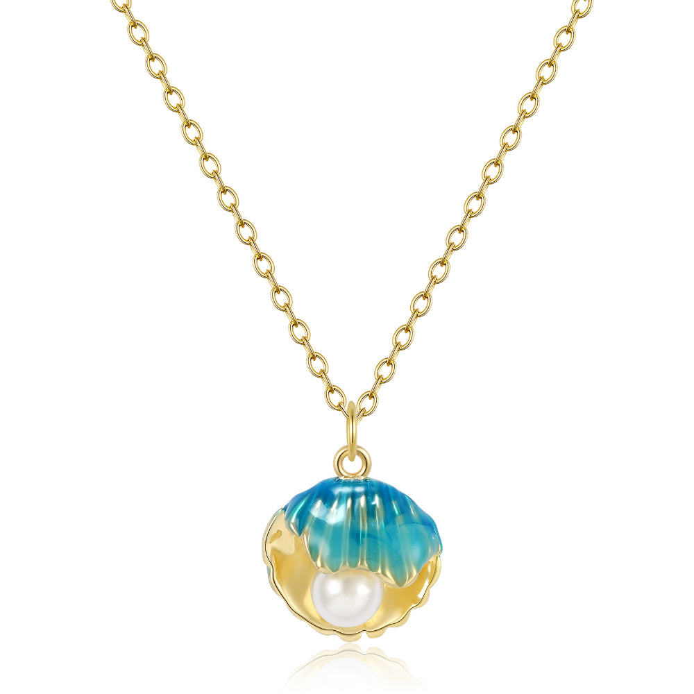 Gold Choker Necklace-Summer Adjustable Gold Enamel Seashell Pendant Necklace