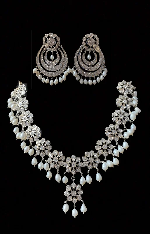 Bold Crystal Necklace-NS211 Malavika necklace set in fresh water pearls (SHIPS IN 2 WEEKS )