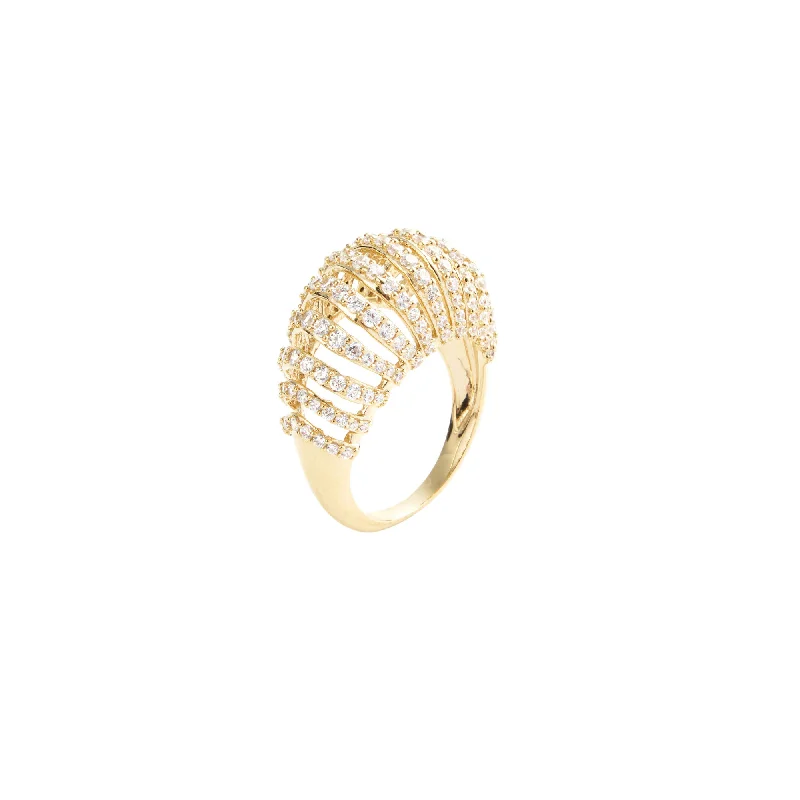 Unique Couples Rings-Mini Ribbed VOID Gold Vermeil Ring w. Zirconia