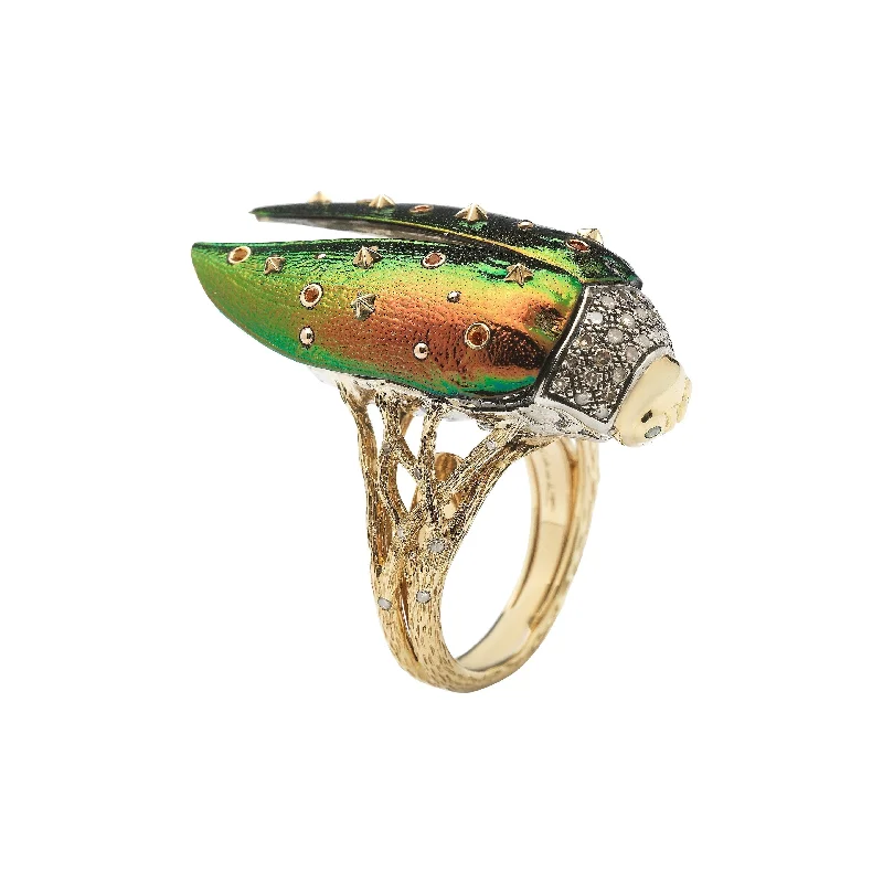 Custom Promise Ring for Women-Scarab Fly 18K Gold & Silver Ring