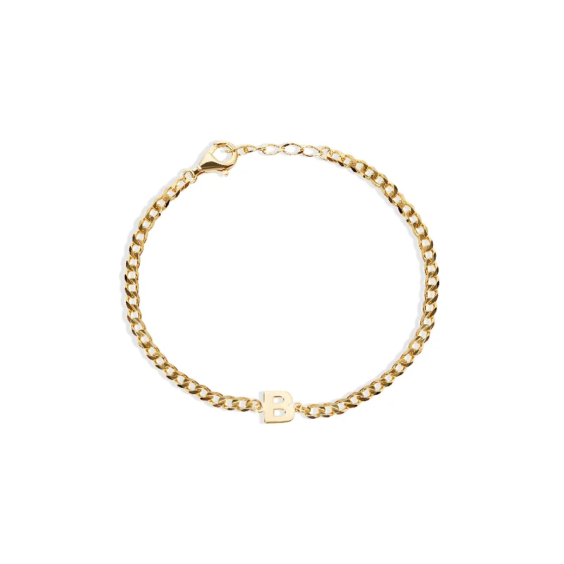 Gold Cuff Bracelet-THE SINGLE BLOCK LETTER CURB CHAIN BRACELET