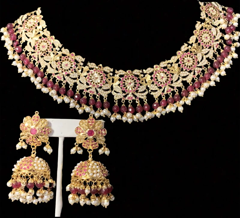 Women’s Fashion Necklace-NS163 Rashmika jadau necklace with jhumka ( rubies ) ( SHIPS IN 4 WEEKS  )