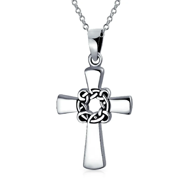 Silver Necklace with Stones-Viking Celtic Knot Cross Pendant Necklace for Men Sterling Silver 16 Inch