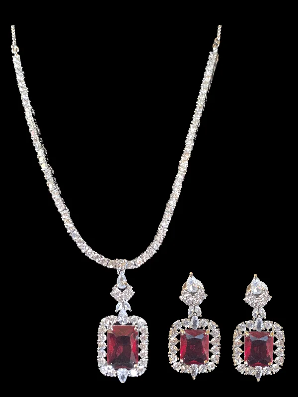 Classic Chain Necklace-NS277 Myrha cz necklace set -RUBY ( READY TO SHIP )