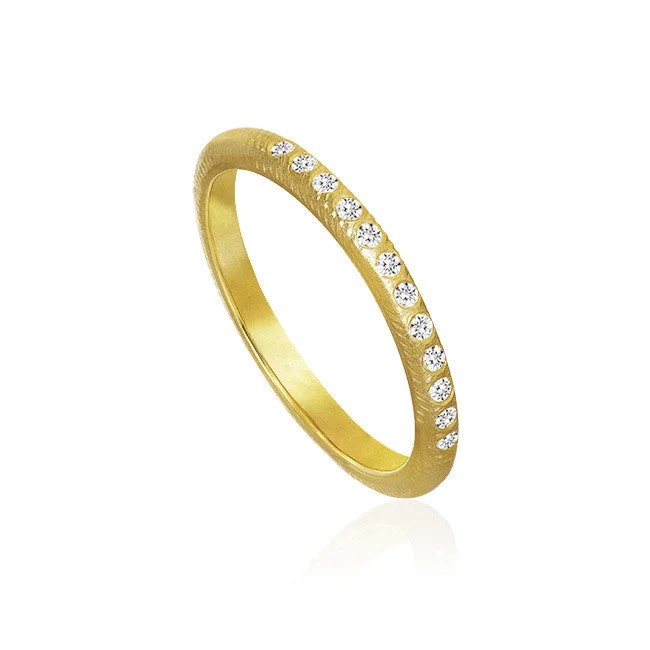 Handmade Gemstone Ring-Curve 18K Gold Ring w. 12 Diamonds