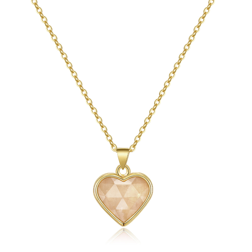 Gold Necklace for Everyday Wear-Natural Rose Quartz Heart Gold Pendant Necklace